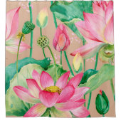 蓮の花の継ぎ目のない模様。水彩植物 シャワーカーテン (正面)