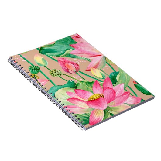 蓮の花の継ぎ目のない模様。水彩植物 ノートブック (右側)