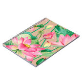 蓮の花の継ぎ目のない模様。水彩植物 ノートブック (左側)