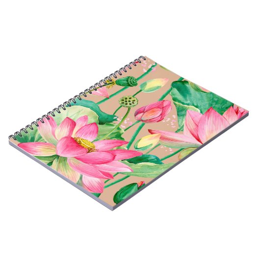 蓮の花の継ぎ目のない模様。水彩植物 ノートブック (左側)