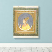 蓮の花びらを持っている女性のポートレート キャンバスプリント (インサイチュ (ウッドフロア))