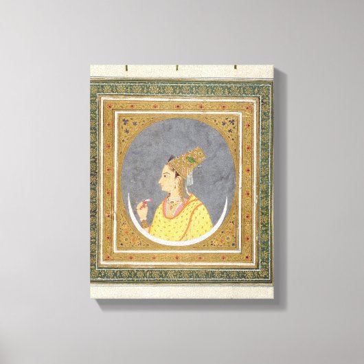 蓮の花びらを持っている女性のポートレート キャンバスプリント (正面)