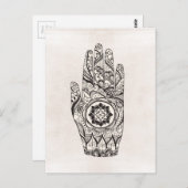 蓮の花を持つヘンナの手の入れ墨 ポストカード (正面/裏面)