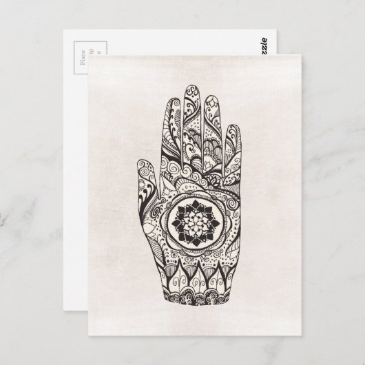 蓮の花を持つヘンナの手の入れ墨 ポストカード (正面/裏面)