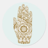 蓮の花を持つヘンナの手の入れ墨 ラウンドシール (正面)