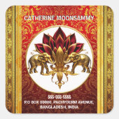 蓮の花ヒンディーゾウ返送先 DIY スクエアシール (正面)