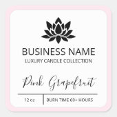 蓮の花ピンクの縁ど大豆ろうそく製品ラベル スクエアシール (正面)