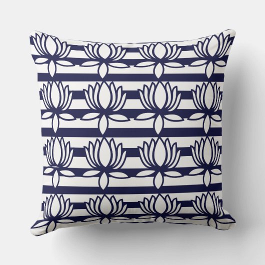 蓮の花フローラストライプ模様 クッション (裏面)