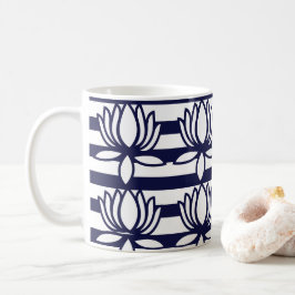 蓮の花フローラストライプ模様 コーヒーマグカップ