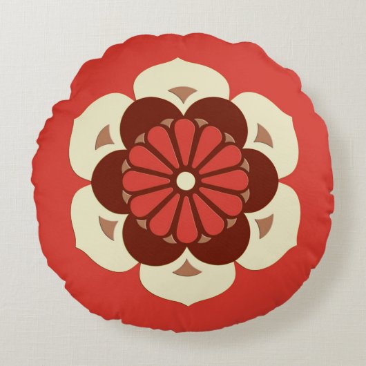 蓮の花マンダラマンダリンオレンジ ラウンドクッション (正面)