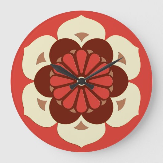蓮の花マンダラマンダリンオレンジ ラージ壁時計 (正面)