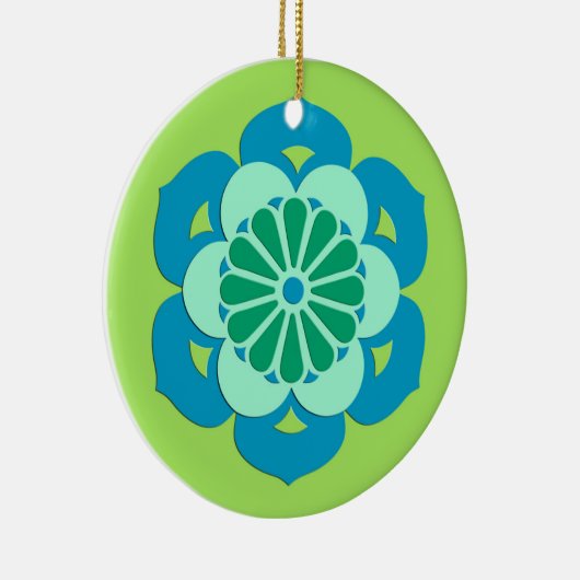 蓮の花マンダラライムグリーンとライトブルー セラミックオーナメント (右)