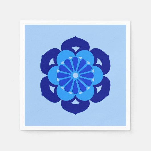 蓮の花マンダラ藍とライトブルー スタンダードカクテルナプキン (正面)