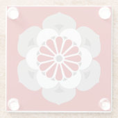 蓮の花マンダラ、濃い赤、灰色と白 ガラスコースター (裏面)