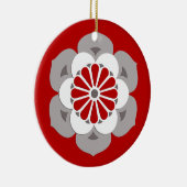 蓮の花マンダラ、濃い赤、灰色と白 セラミックオーナメント (右)