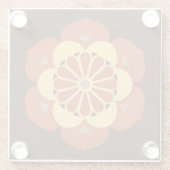 蓮の花マンダラ、茶色、さび、黄色 ガラスコースター (裏面)