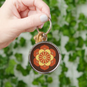 蓮の花マンダラ、茶色、さび、黄色 キーホルダー (手)