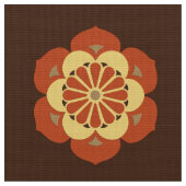 蓮の花マンダラ、茶色、さび、黄色 ファブリック (クローズアップ)