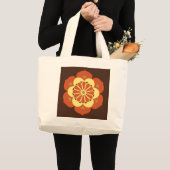 蓮の花マンダラ、茶色、さび、黄色 ラージトートバッグ (正面(商品))