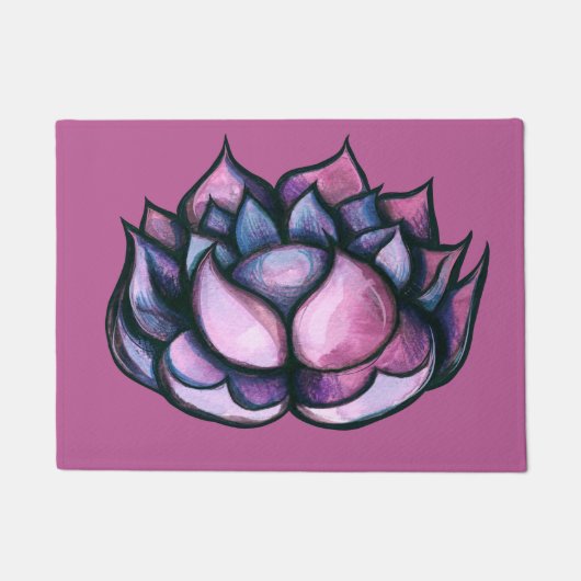 蓮の花ヨガパープルフローラ ドアマット (正面)