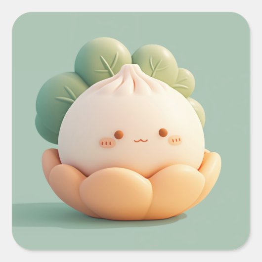 蓮の花弁の上の幸せな粘土の蒸しパン スクエアシール (正面)