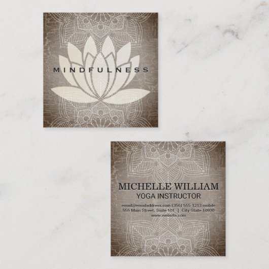 蓮の花曼荼羅の模様の霜降りの質感 スクエア名刺 (正面/裏面)