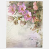 蓮の花植物水彩画 フリースブランケット (正面)