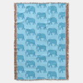 蓮の花象の模様、ターコイズ スローブランケット (正面縦)