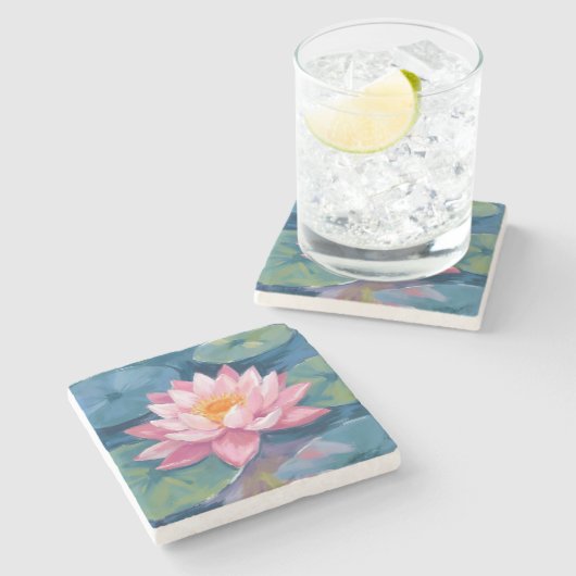 蓮の花 はす 蓮華 水彩画 ストーンコースター (横)