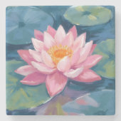 蓮の花 はす 蓮華 水彩画 ストーンコースター (正面)