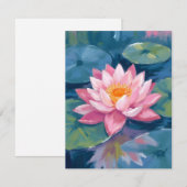 蓮の花 スイレンの葉 水彩画 サンキューカード (正面/裏面)