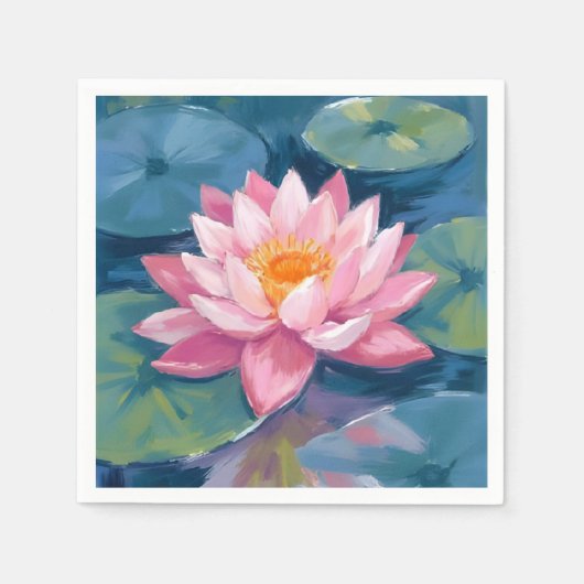 蓮の花 スイレンの葉 水彩画 スタンダードカクテルナプキン (正面)