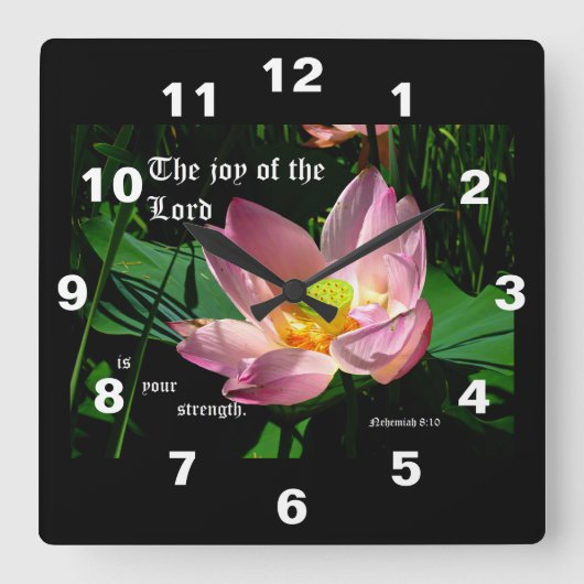 蓮の花 ネヘミヤ記8章10節 スクエア壁時計 (正面)