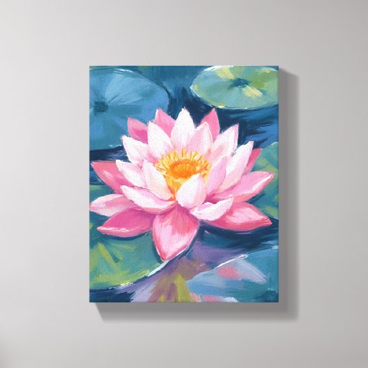 蓮の花 ハスの葉 水彩画 キャンバスプリント (正面)