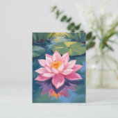 蓮の花 ピンクのスイレンの水彩の池 ポストカード (スタンド正面)