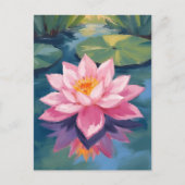 蓮の花 ピンクのスイレンの水彩の池 ポストカード (正面)