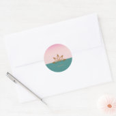 蓮の花 ピンク グリーン ラウンドシール (封筒)