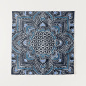 蓮の花 – ブルークリスタルとシルバー タペストリー (正面(横))