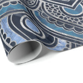 蓮の花 – ブルークリスタルとシルバー ラッピングペーパー (ロールコーナー)