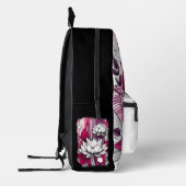 蓮の花，マゼンタの黒と白 プリントバックパック (左)