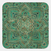 蓮の花 – マラカイトと金ゴールド スクエアシール (正面)