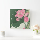 蓮の花、小原古邨のはすの花、Ohara Koson、Ukiyo-e スクエア壁時計 (ホーム)