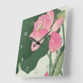 蓮の花、小原古邨のはすの花、Ohara Koson、Ukiyo-e スクエア壁時計 (傾斜)