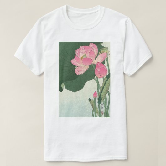 蓮の花,小原古邨ハス花,大原小村,浮世絵 Tシャツ (デザイン正面)