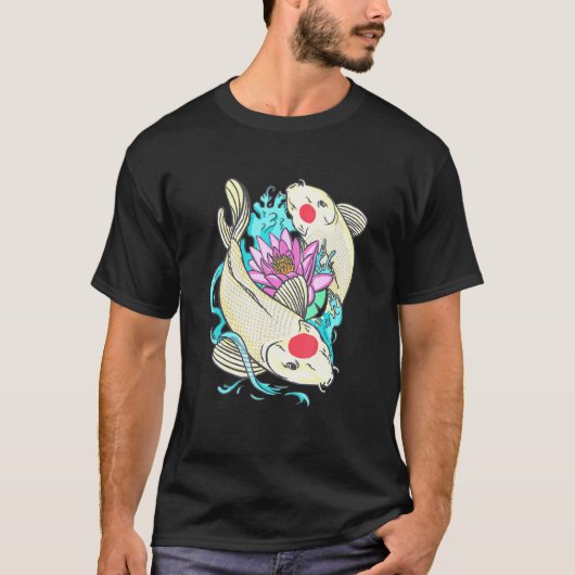 蓮の花 日本の鯉の池のオーナー 魚 タンチョウ Tシャツ (正面)