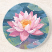 蓮の花 睡蓮の葉 水彩画 コースター (正面)