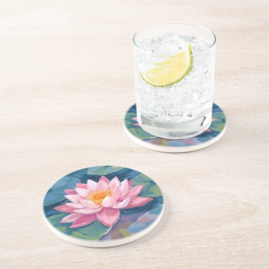 蓮の花 睡蓮の葉 水彩画 コースター (側面)