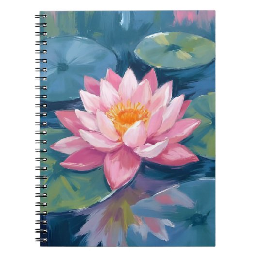 蓮の花 睡蓮の葉 水彩画 ノートブック (正面)