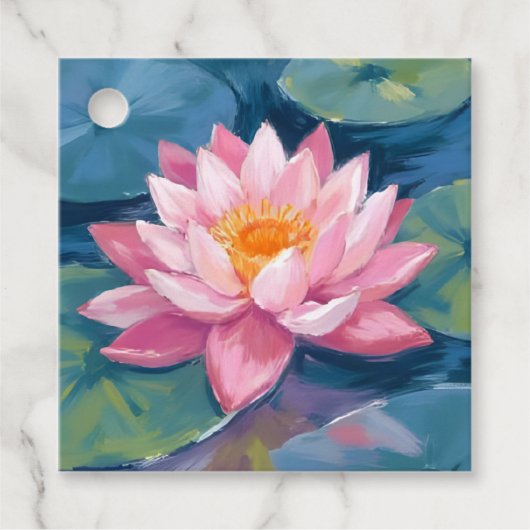 蓮の花 睡蓮の葉 水彩画 フェイバータグ (正面)