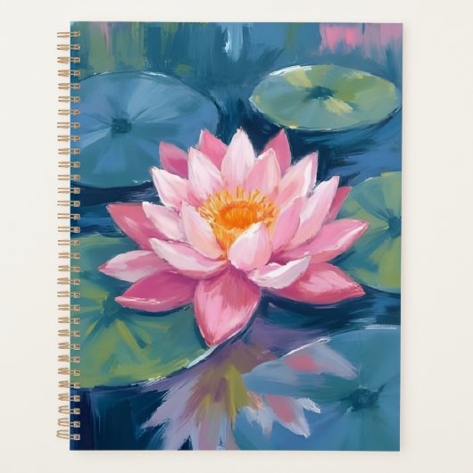 蓮の花 睡蓮の葉 水彩画 プランナー手帳 (正面)